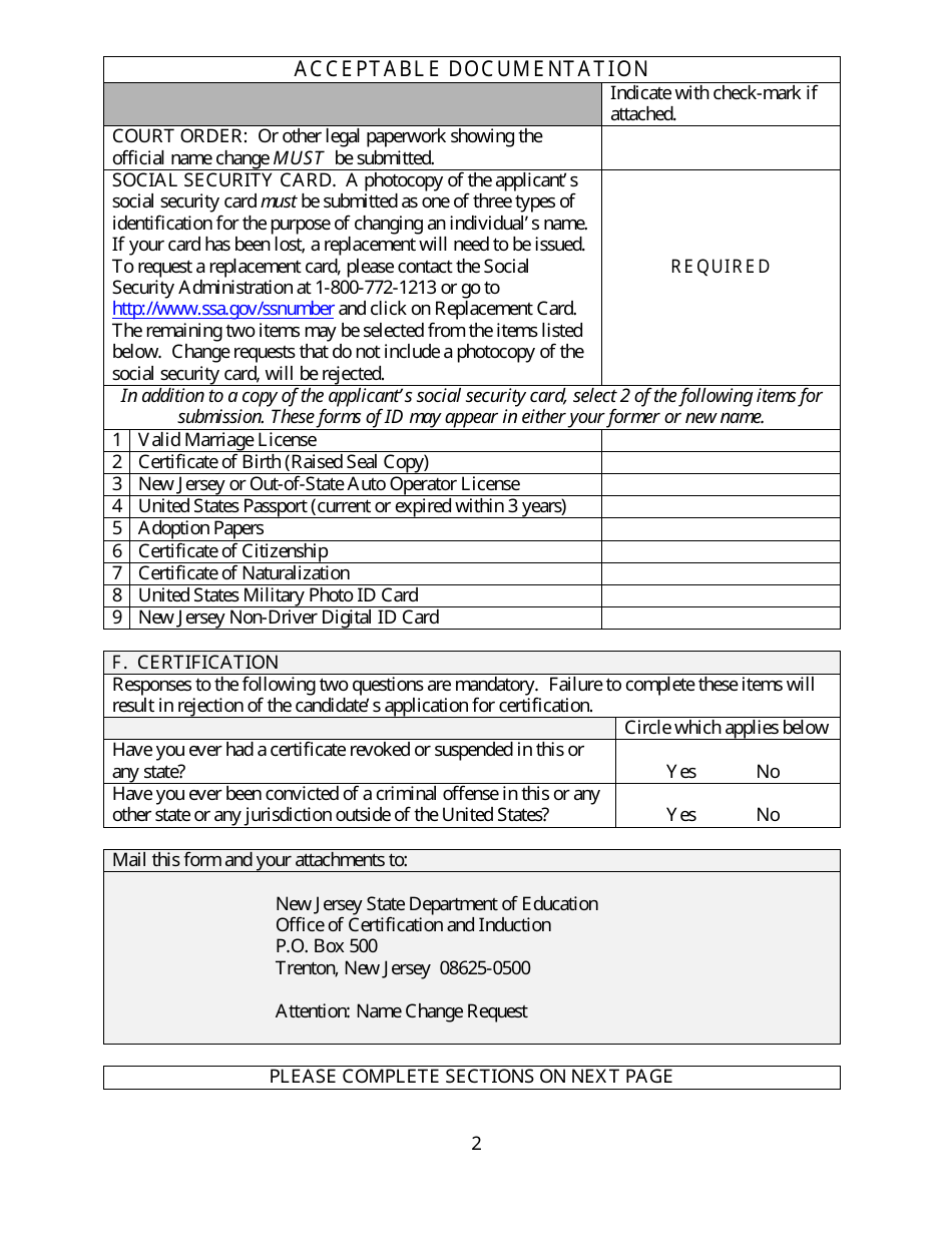 Name Change Request - New Jersey, Page 2