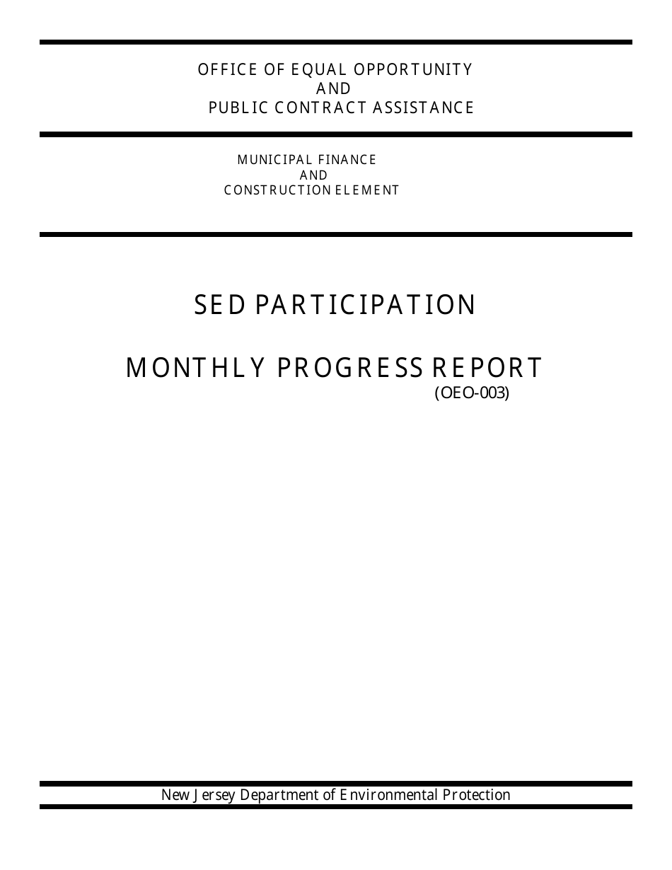 Form OEO-003 Sed Participation Monthly Progress Report - New Jersey, Page 1