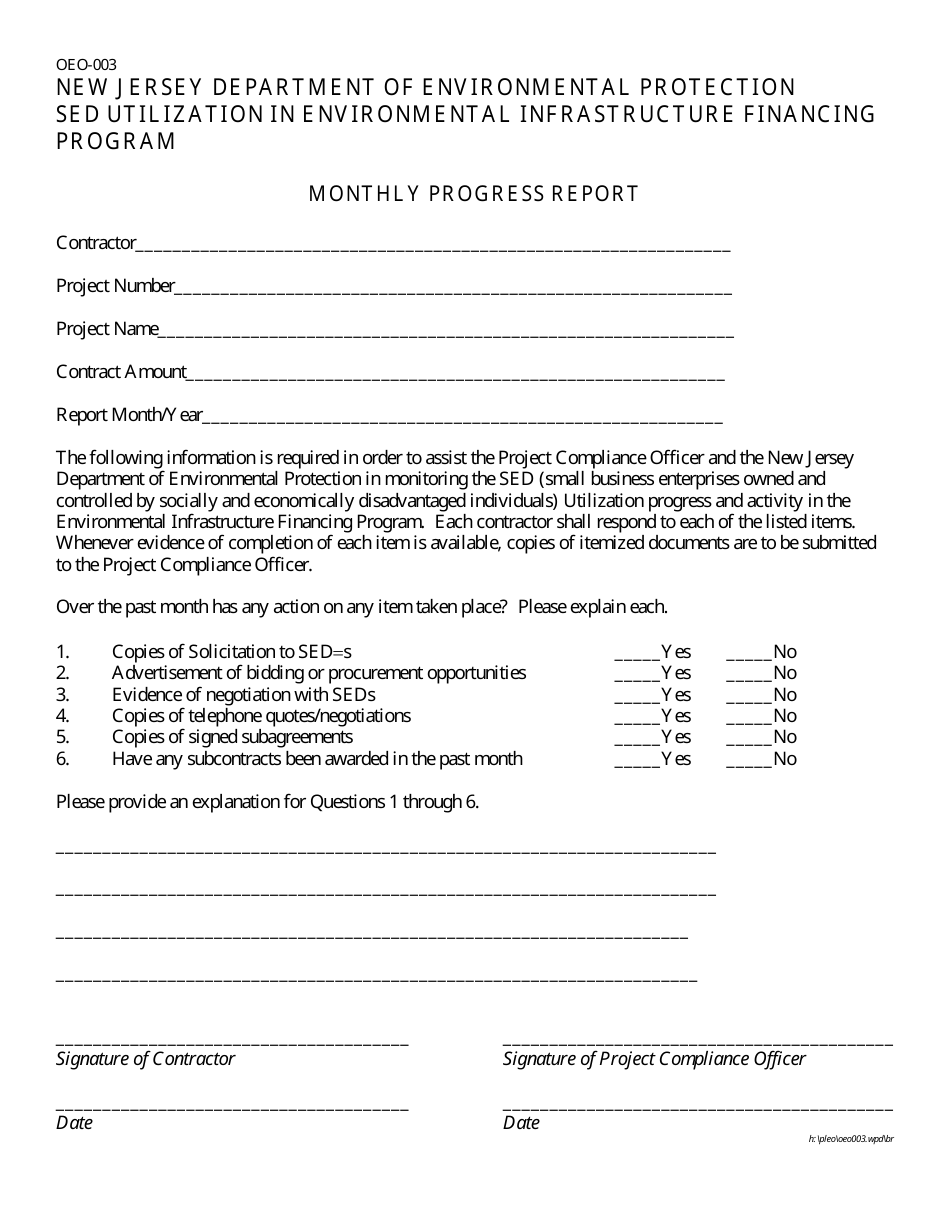 Form OEO-003 Sed Participation Monthly Progress Report - New Jersey, Page 2