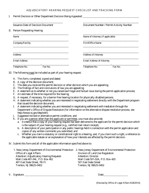 Adjudicatory Hearing Request Checklist and Tracking Form - New Jersey Download Pdf
