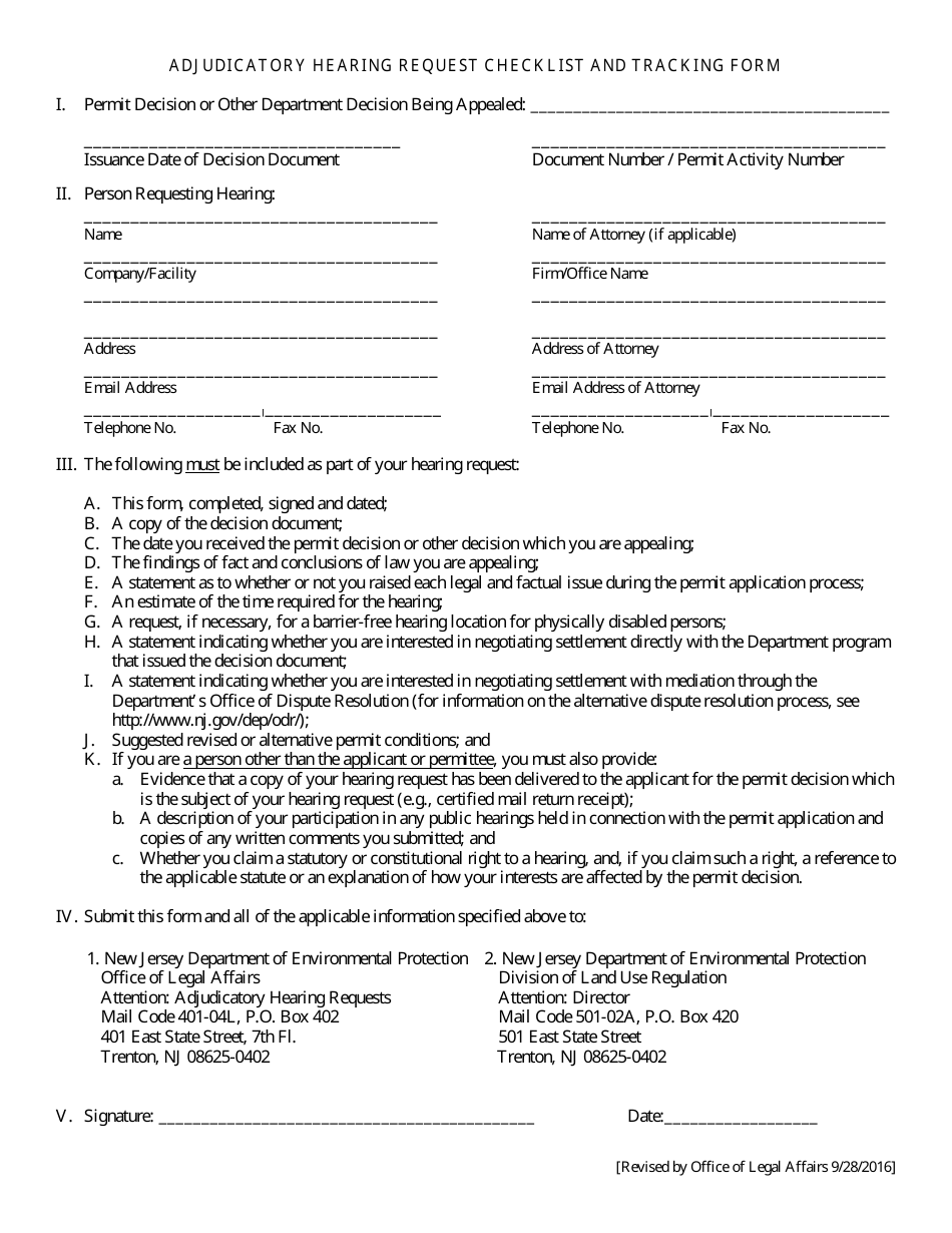 New Jersey Adjudicatory Hearing Request Checklist and Tracking Form ...