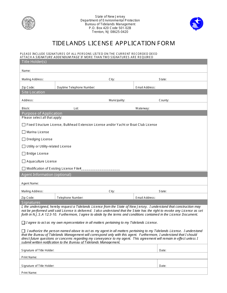 Tidelands License Application Form - New Jersey, Page 1