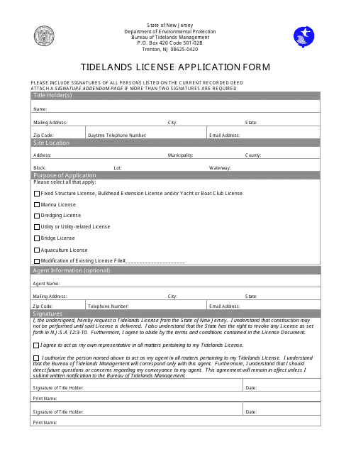 Tidelands License Application Form - New Jersey Download Pdf