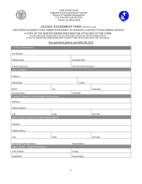 License Assignment Form - New Jersey Download Pdf