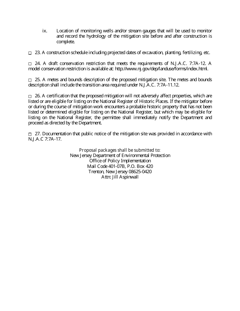 Wetland Mitigation Bank Proposal Checklist - New Jersey, Page 4