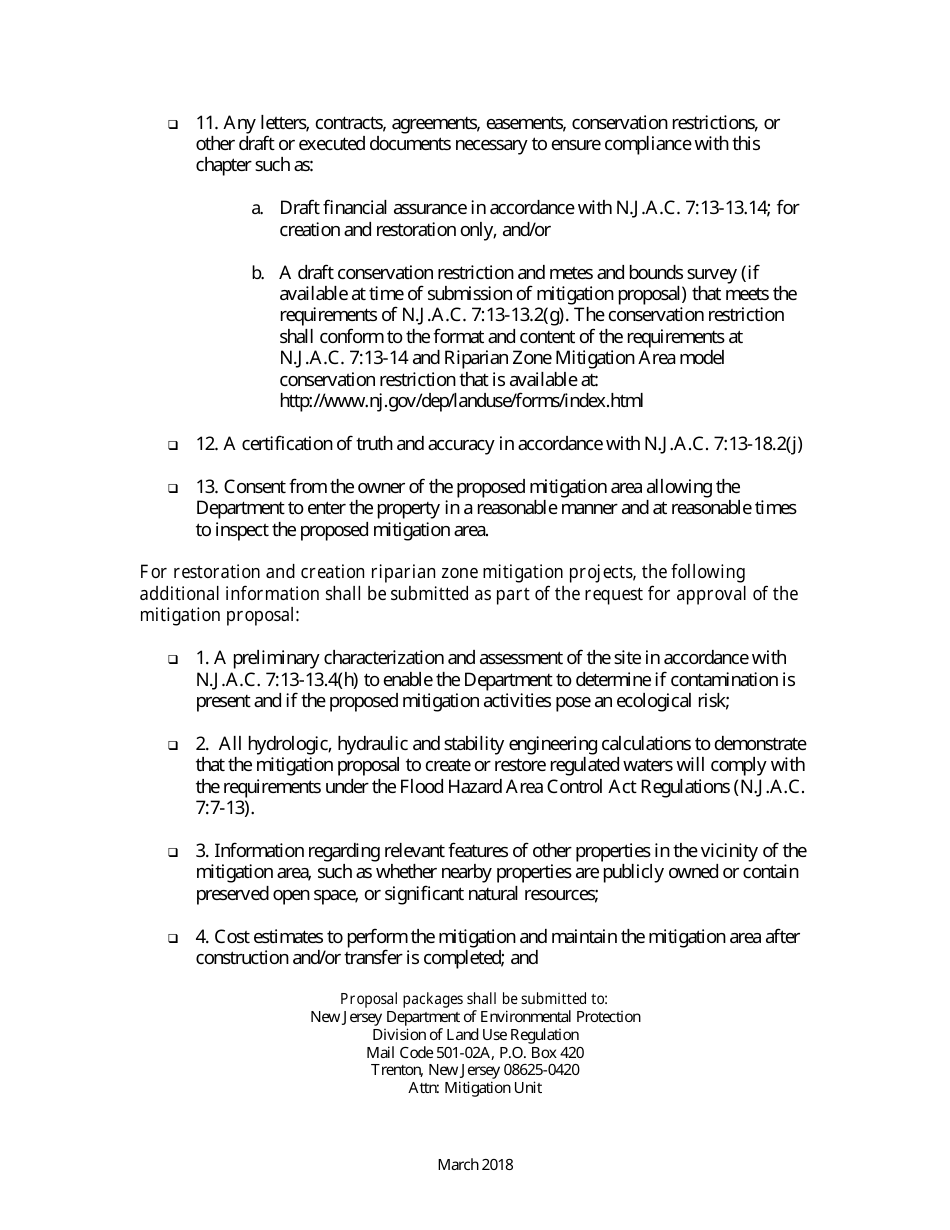 Riparian Zone Mitigation Proposal Checklist - New Jersey, Page 3