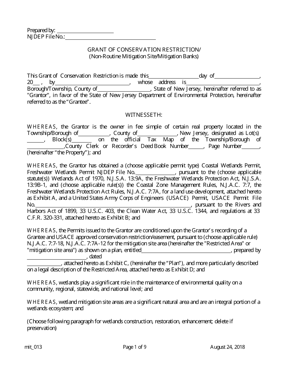Grant of Conservation Restriction (Non-routine Mitigation Site / Mitigation Banks) - New Jersey, Page 1