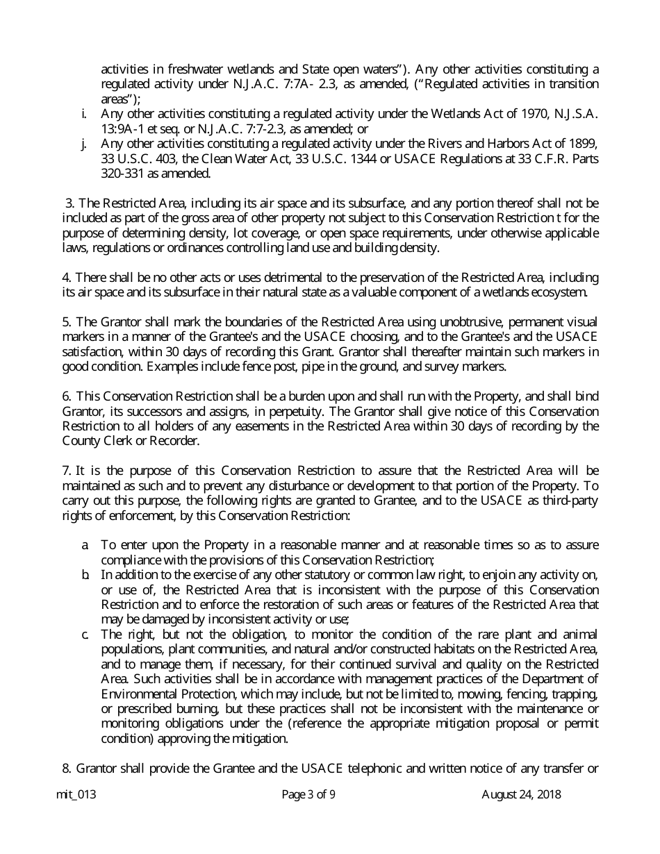 Grant of Conservation Restriction (Non-routine Mitigation Site / Mitigation Banks) - New Jersey, Page 3