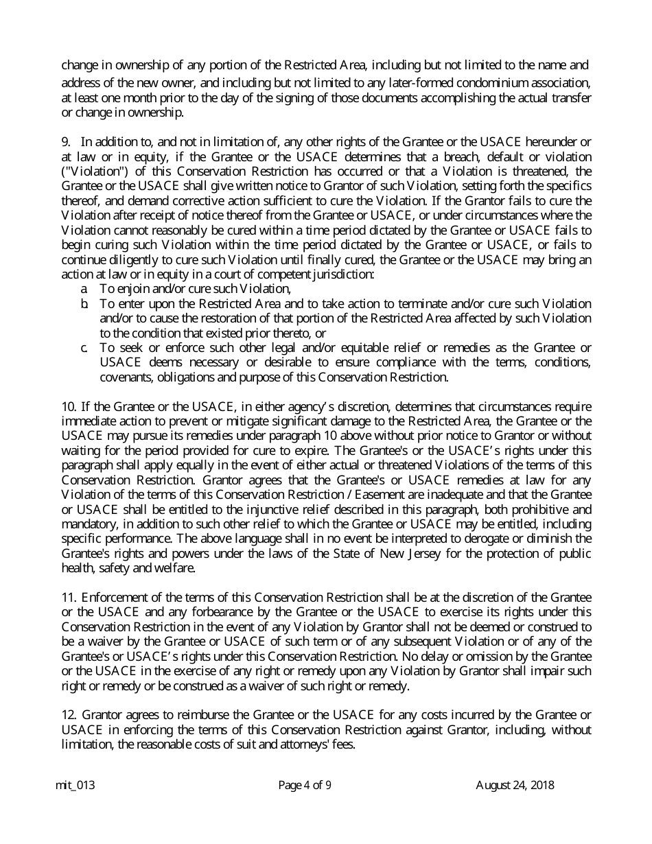 Grant of Conservation Restriction (Non-routine Mitigation Site / Mitigation Banks) - New Jersey, Page 4