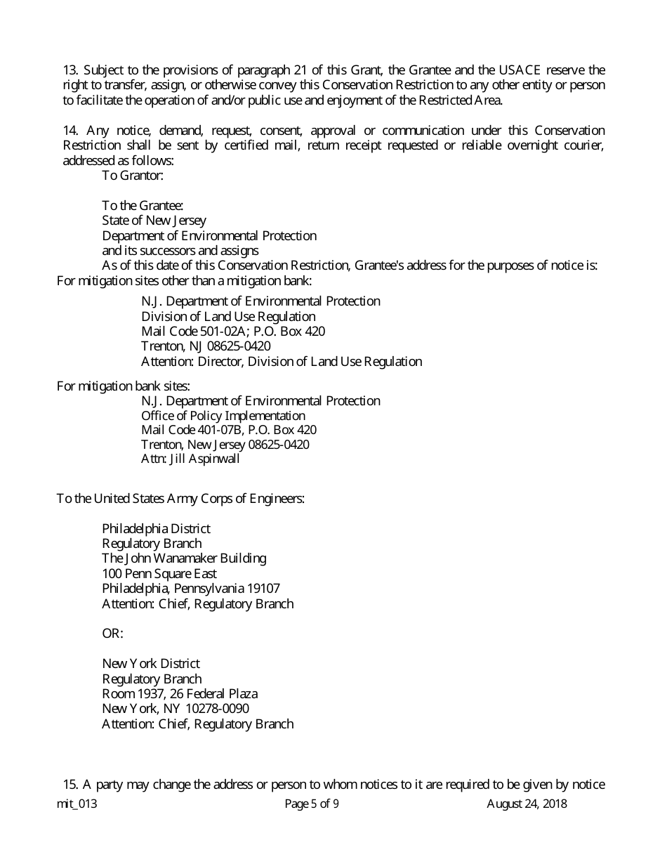 Grant of Conservation Restriction (Non-routine Mitigation Site / Mitigation Banks) - New Jersey, Page 5