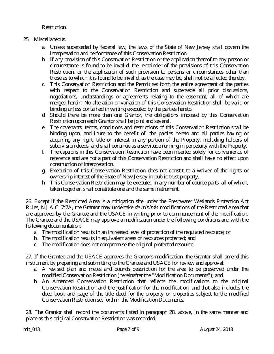 Grant of Conservation Restriction (Non-routine Mitigation Site / Mitigation Banks) - New Jersey, Page 7