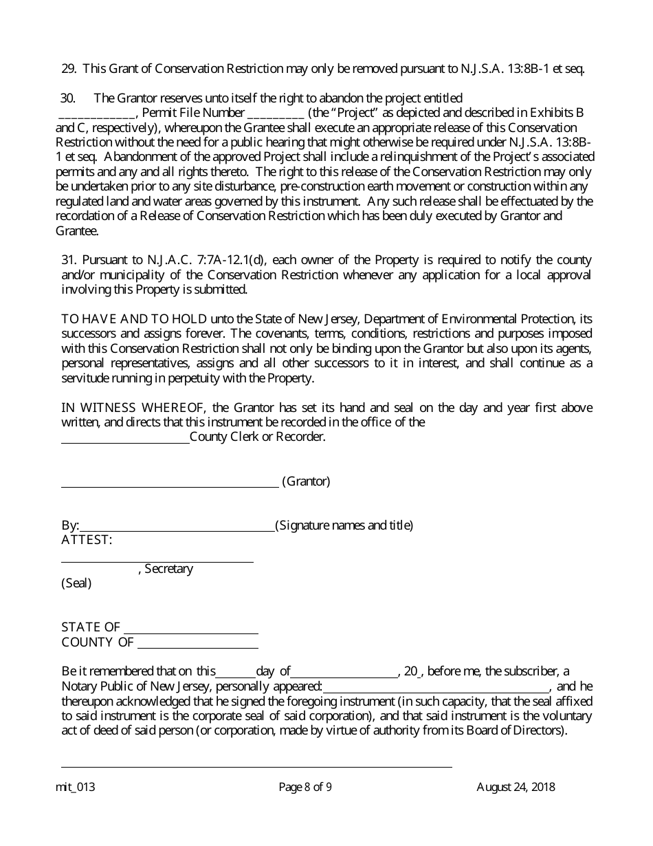 Grant of Conservation Restriction (Non-routine Mitigation Site / Mitigation Banks) - New Jersey, Page 8