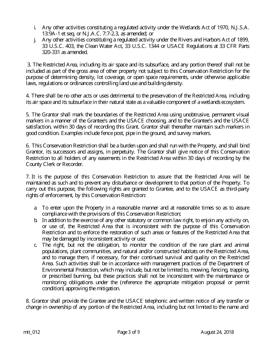 Grant of Conservation Restriction (Routine Mitigation Site) - New Jersey, Page 3