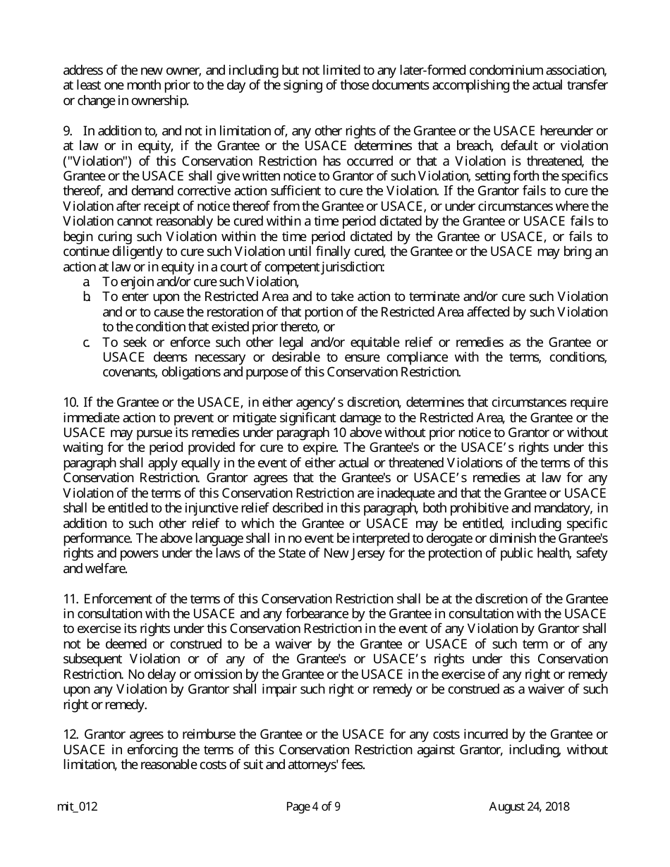 Grant of Conservation Restriction (Routine Mitigation Site) - New Jersey, Page 4