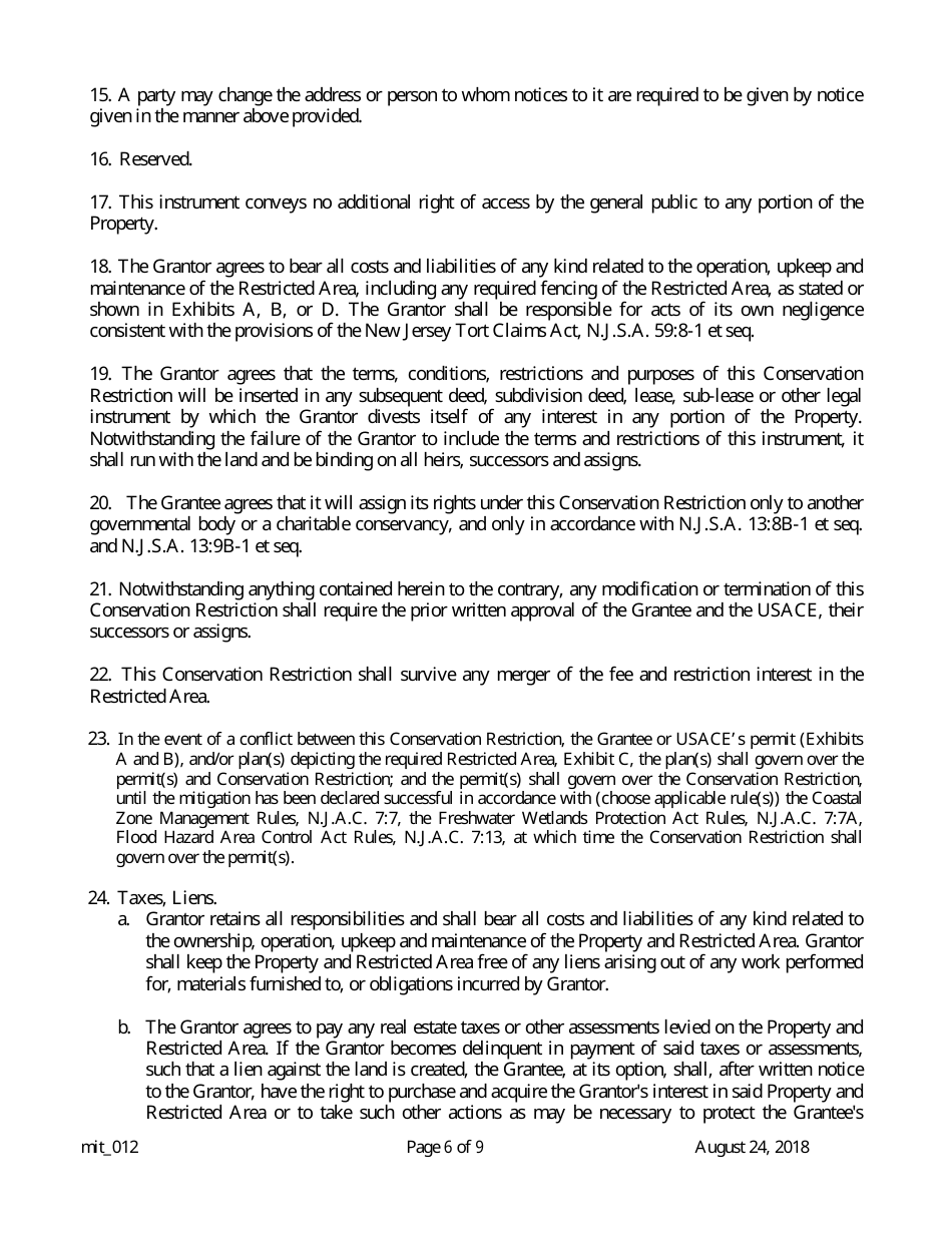 Grant of Conservation Restriction (Routine Mitigation Site) - New Jersey, Page 6