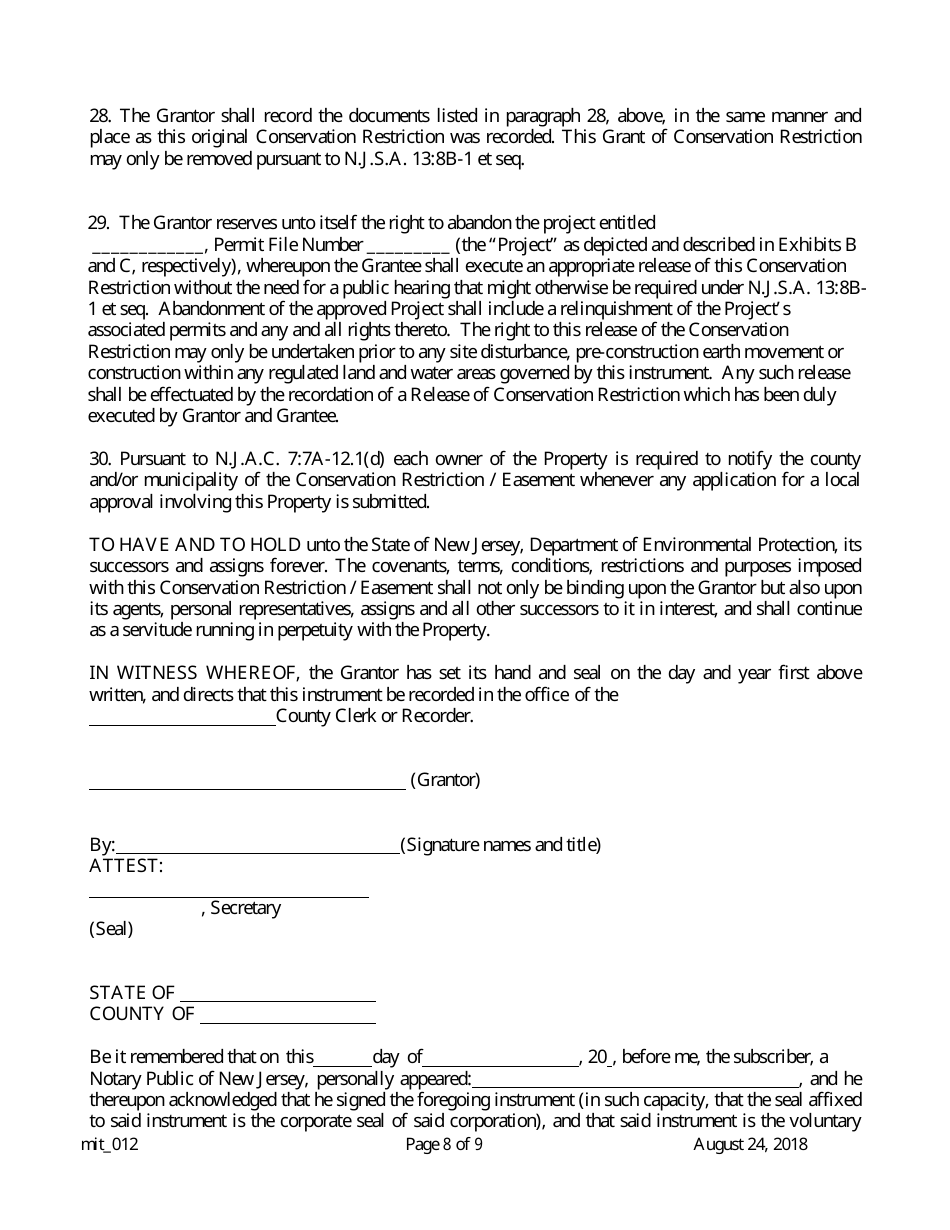 Grant of Conservation Restriction (Routine Mitigation Site) - New Jersey, Page 8