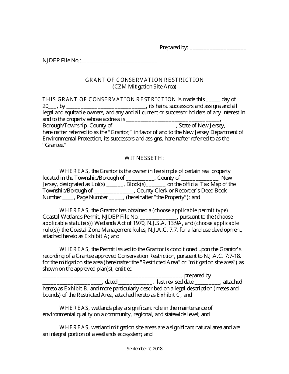 Grant of Conservation Restriction (Czm Mitigation Site Area) - New Jersey, Page 1