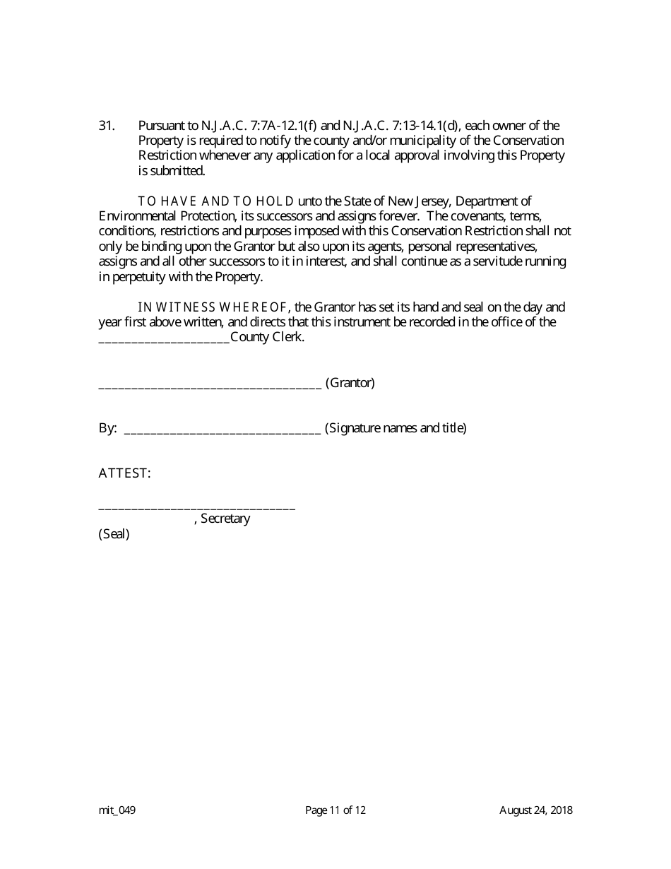 Grant of Conservation Restriction (Wetland Mitigation / Riparian Zone Mitigation) - New Jersey, Page 11