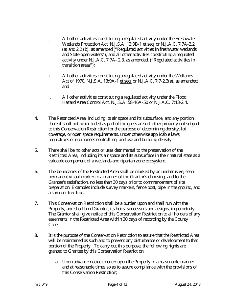 Grant of Conservation Restriction (Wetland Mitigation / Riparian Zone Mitigation) - New Jersey, Page 4