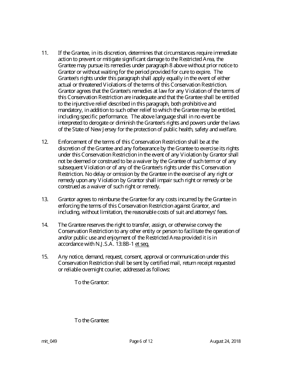Grant of Conservation Restriction (Wetland Mitigation / Riparian Zone Mitigation) - New Jersey, Page 6