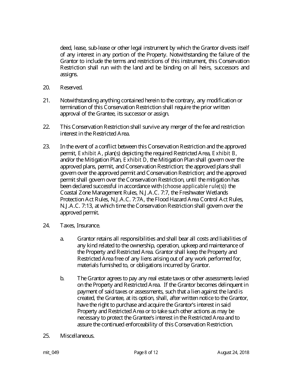 Grant of Conservation Restriction (Wetland Mitigation / Riparian Zone Mitigation) - New Jersey, Page 8
