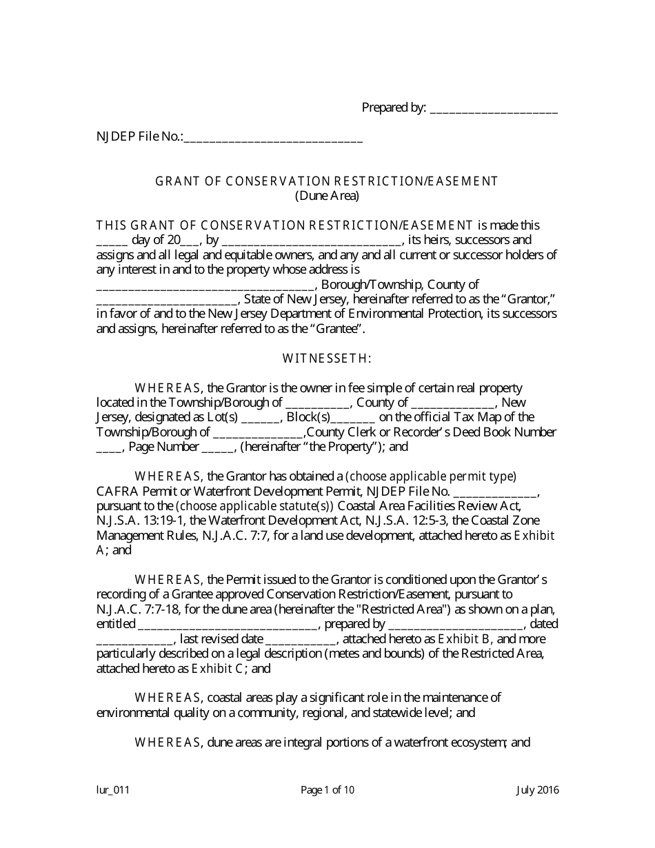 Grant of Conservation Restriction / Easement (Dune Area) - New Jersey, Page 1