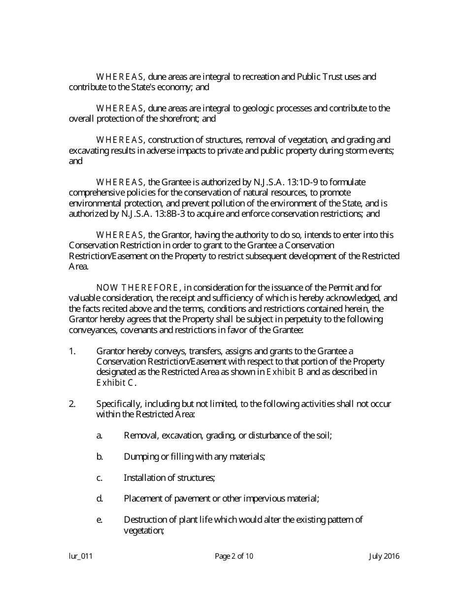 Grant of Conservation Restriction / Easement (Dune Area) - New Jersey, Page 2