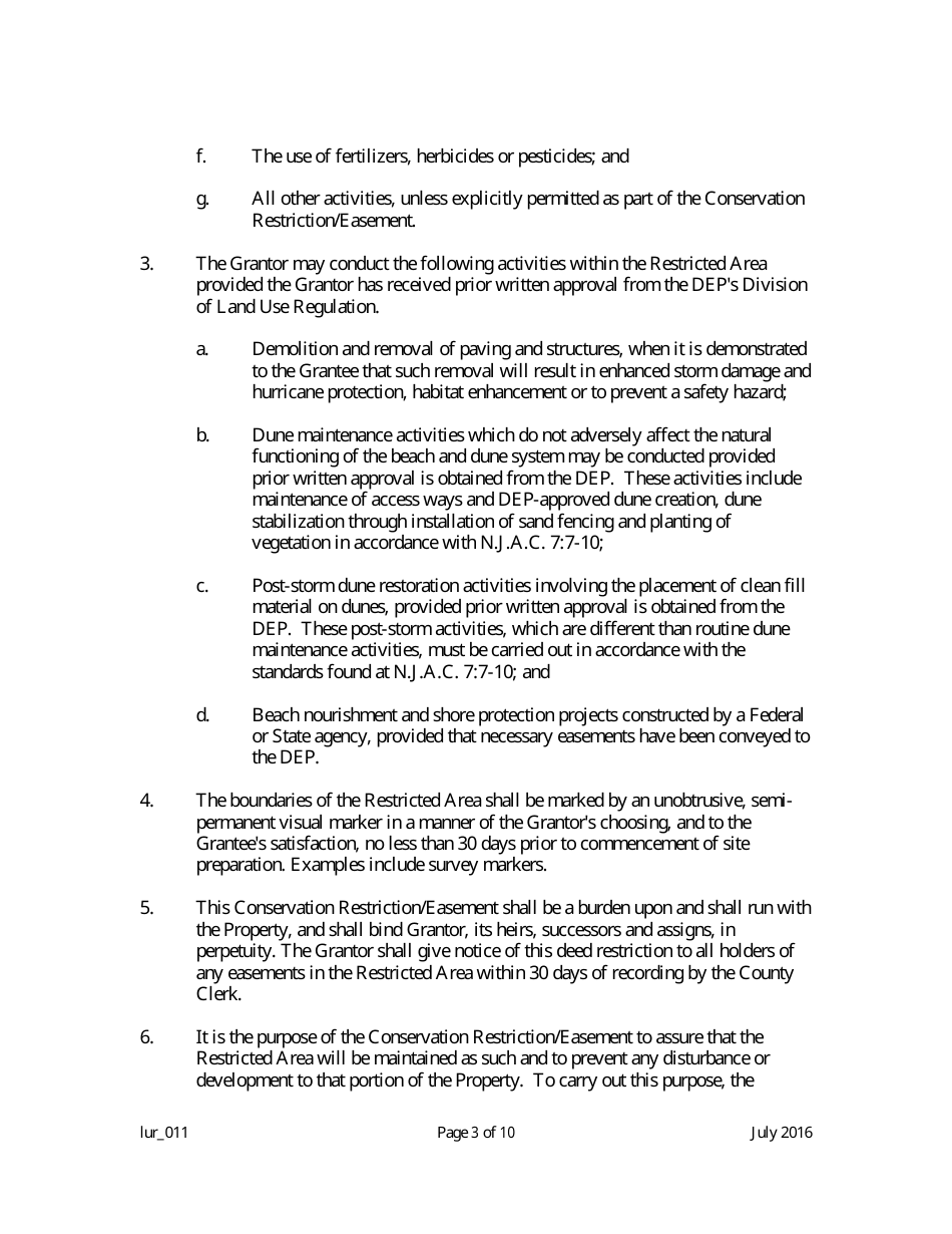 Grant of Conservation Restriction / Easement (Dune Area) - New Jersey, Page 3