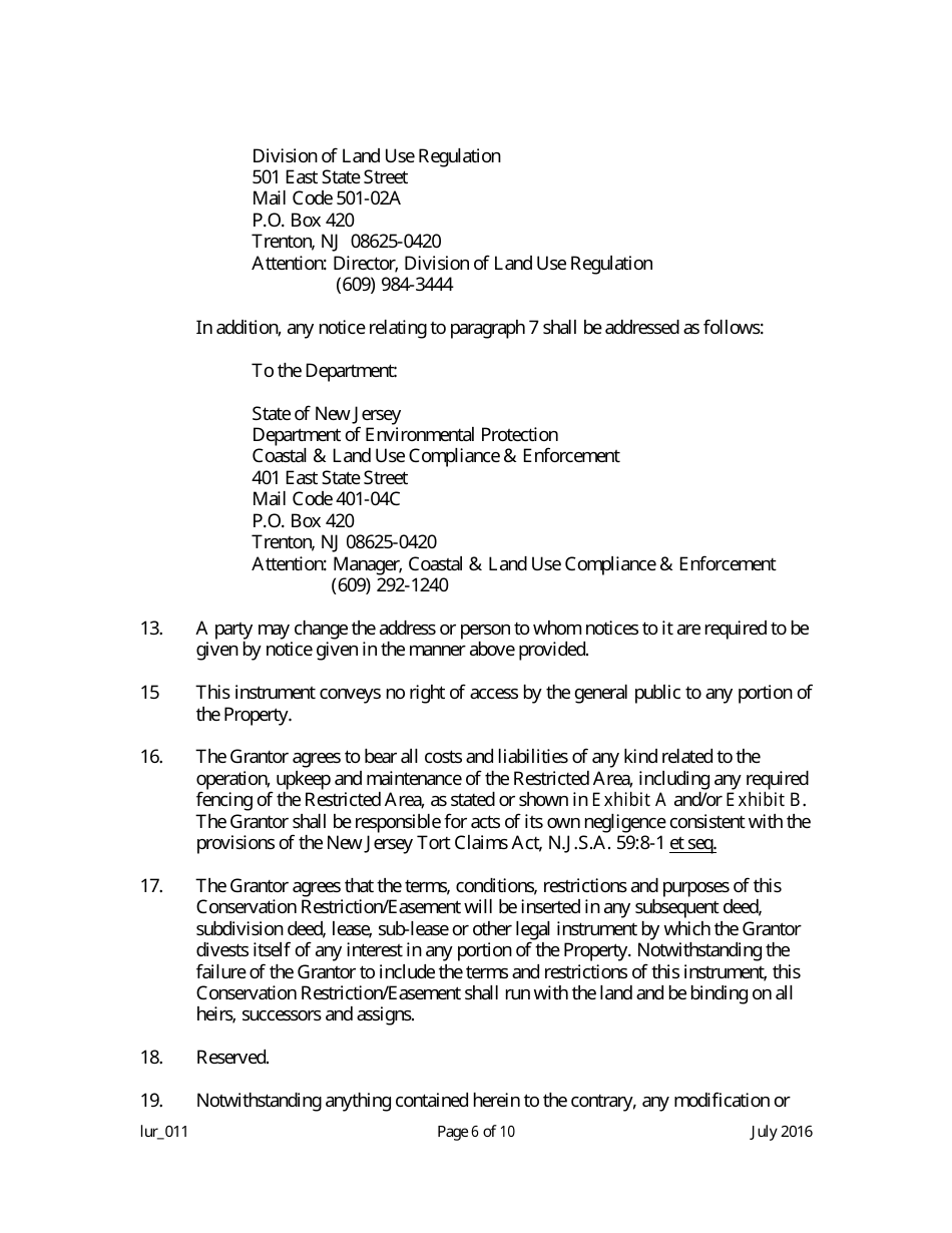 Grant of Conservation Restriction / Easement (Dune Area) - New Jersey, Page 6
