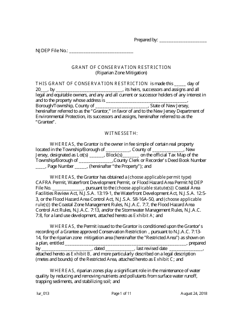 Grant of Conservation Restriction (Riparian Zone Mitigation) - New Jersey Download Pdf