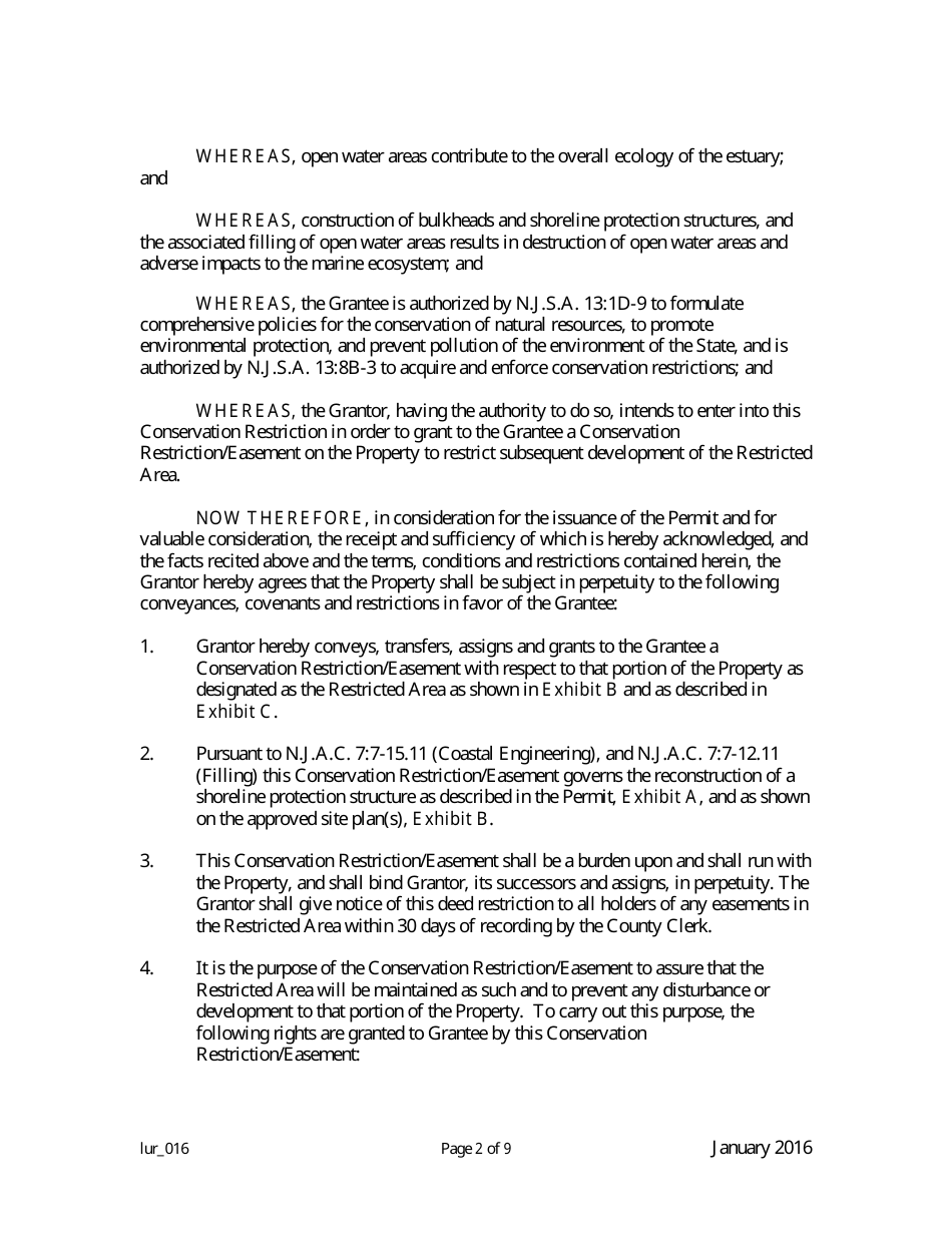 Grant of Conservation Restriction / Easement (Shore Protection Structure Area) - New Jersey, Page 2