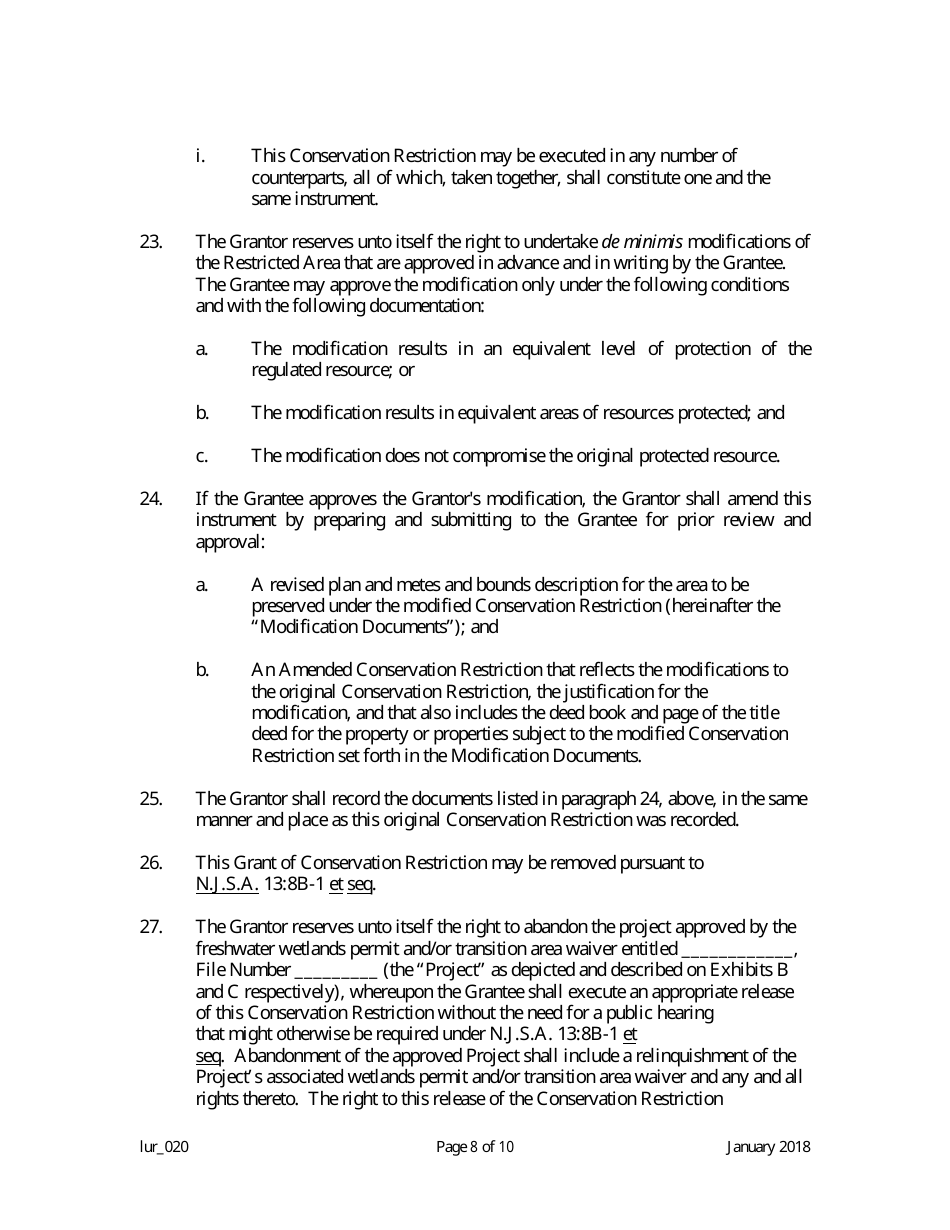 Grant of Conservation Restriction (Transition Area Waiver) - New Jersey, Page 8