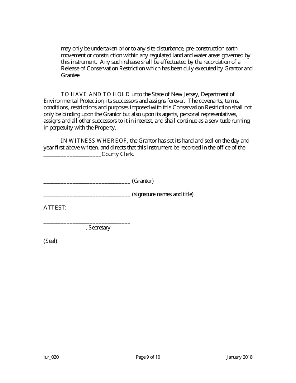 Grant of Conservation Restriction (Transition Area Waiver) - New Jersey, Page 9