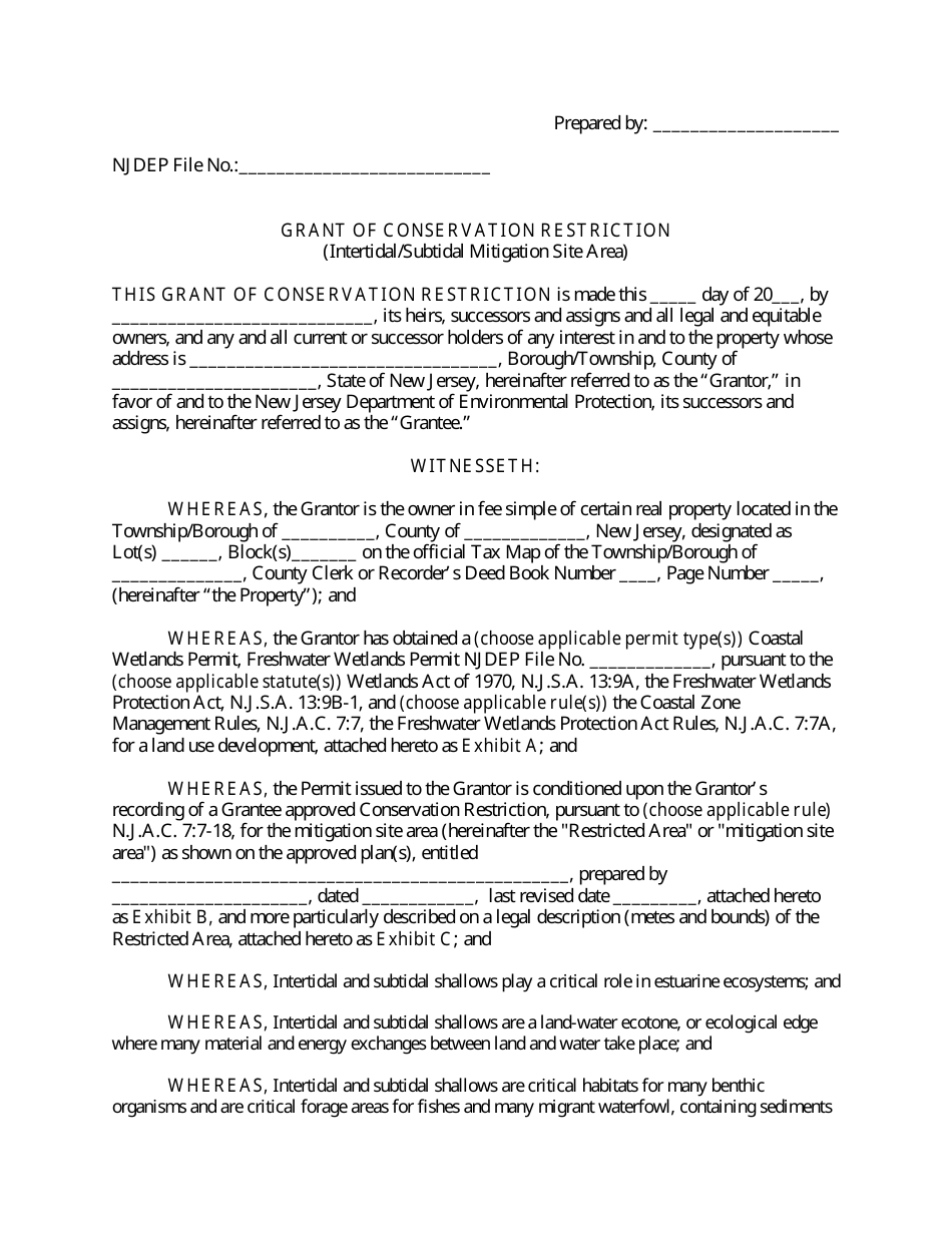 Grant of Conservation Restriction (Intertidal / Subtidal Mitigation Site Area) - New Jersey, Page 1