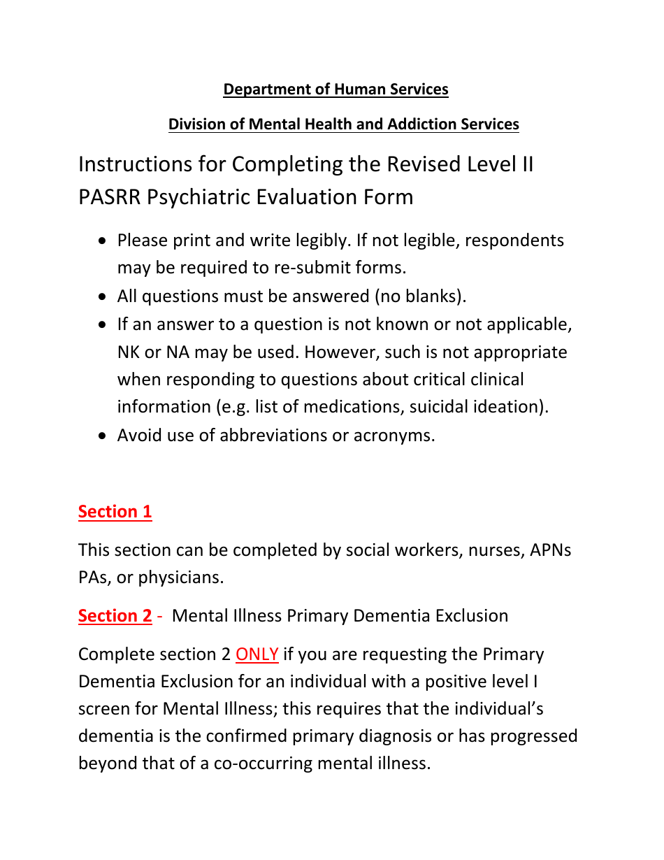 Download Instructions for Pasrr Level II Psychiatric Evaluation PDF
