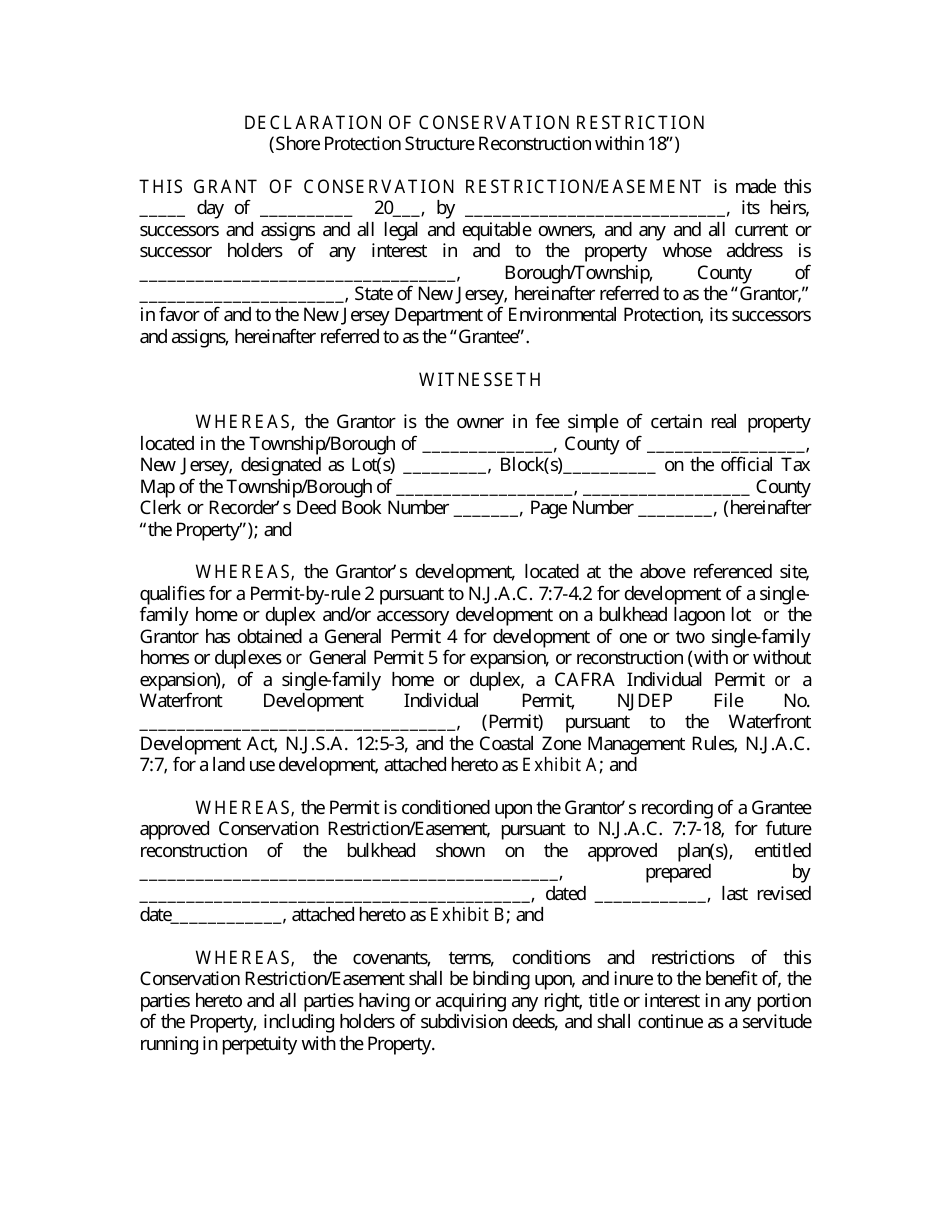 Declaration of Conservation Restriction (Shore Protection Structure Reconstruction Within 18) - New Jersey, Page 1