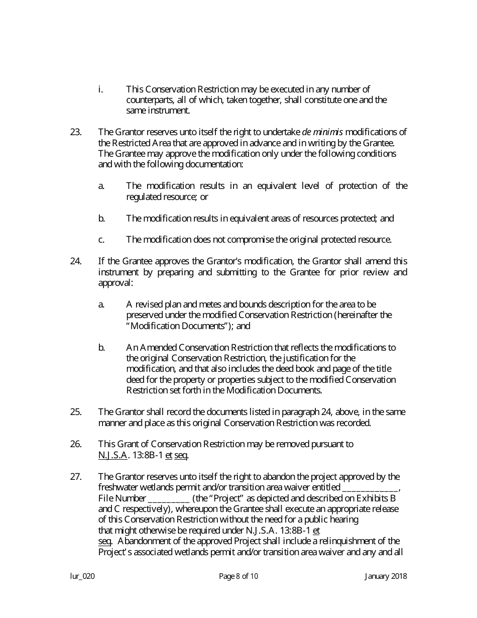 Grant of Conservation Restriction (Transition Area Waiver Averaging Plan) - New Jersey, Page 8