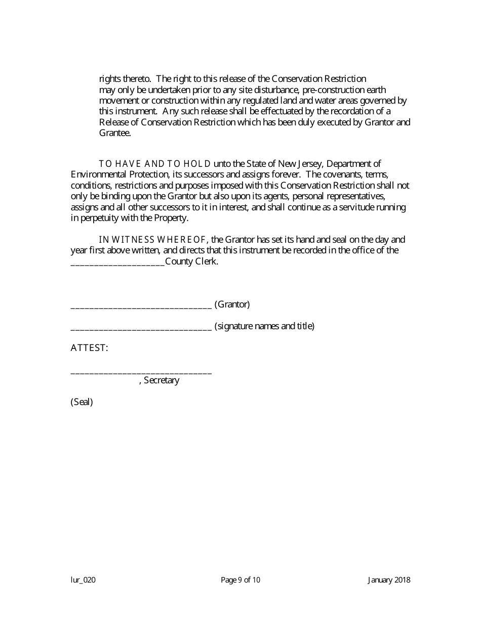 Grant of Conservation Restriction (Transition Area Waiver Averaging Plan) - New Jersey, Page 9