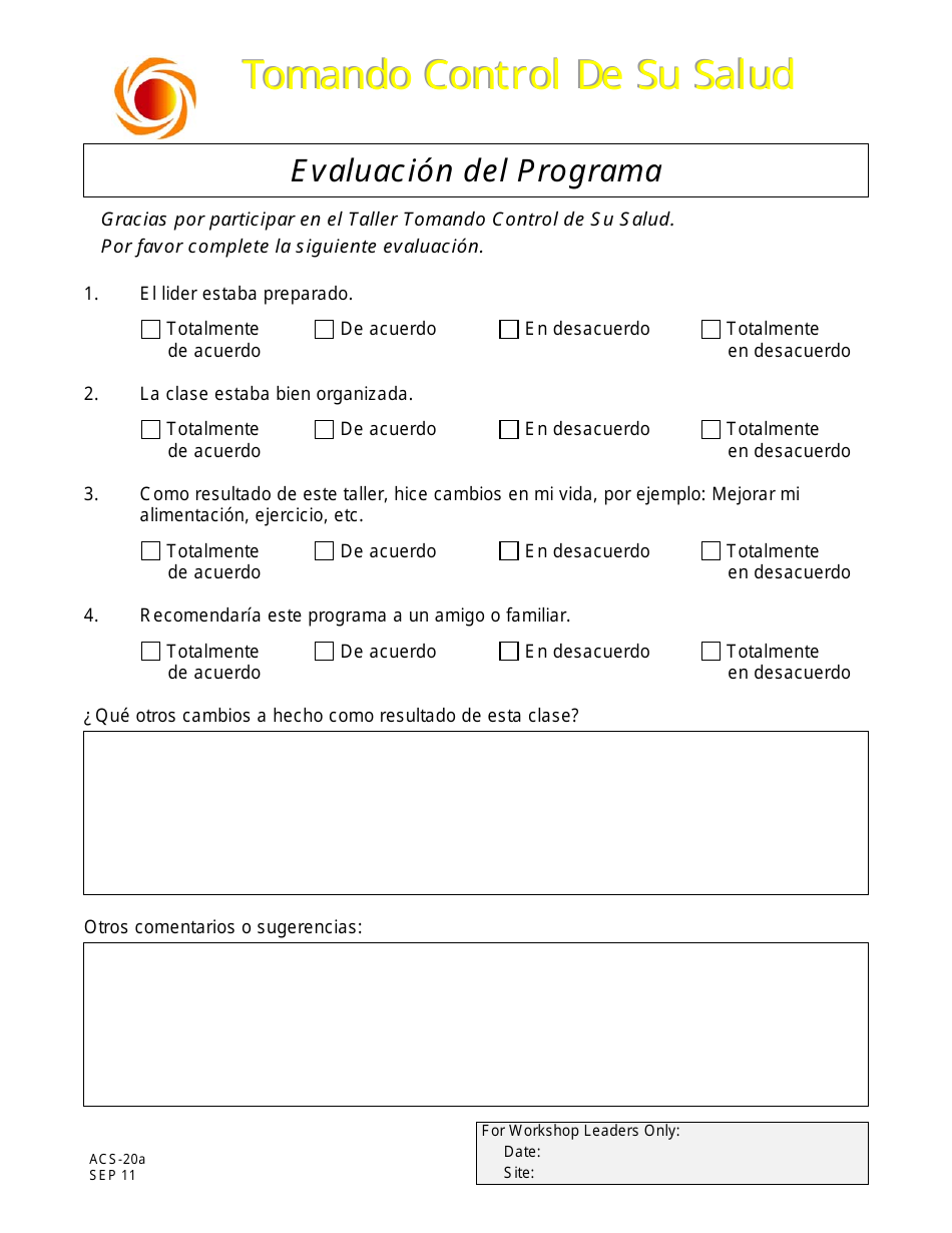 Formulario ACS-20A Evaluacion Del Programa - New Jersey (Spanish), Page 1