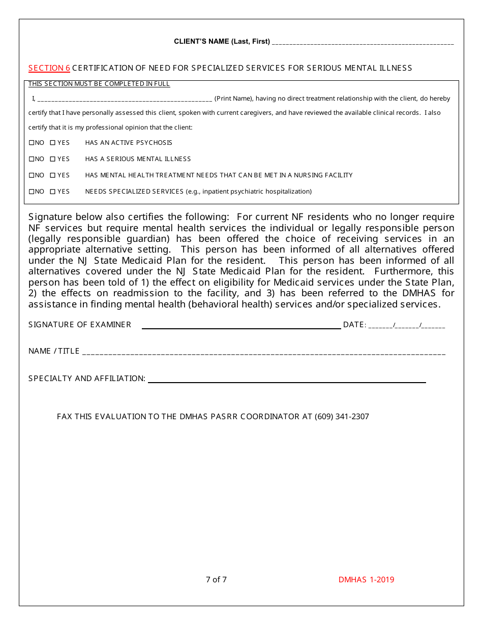 Pasrr Level II Psychiatric Evaluation - New Jersey, Page 7
