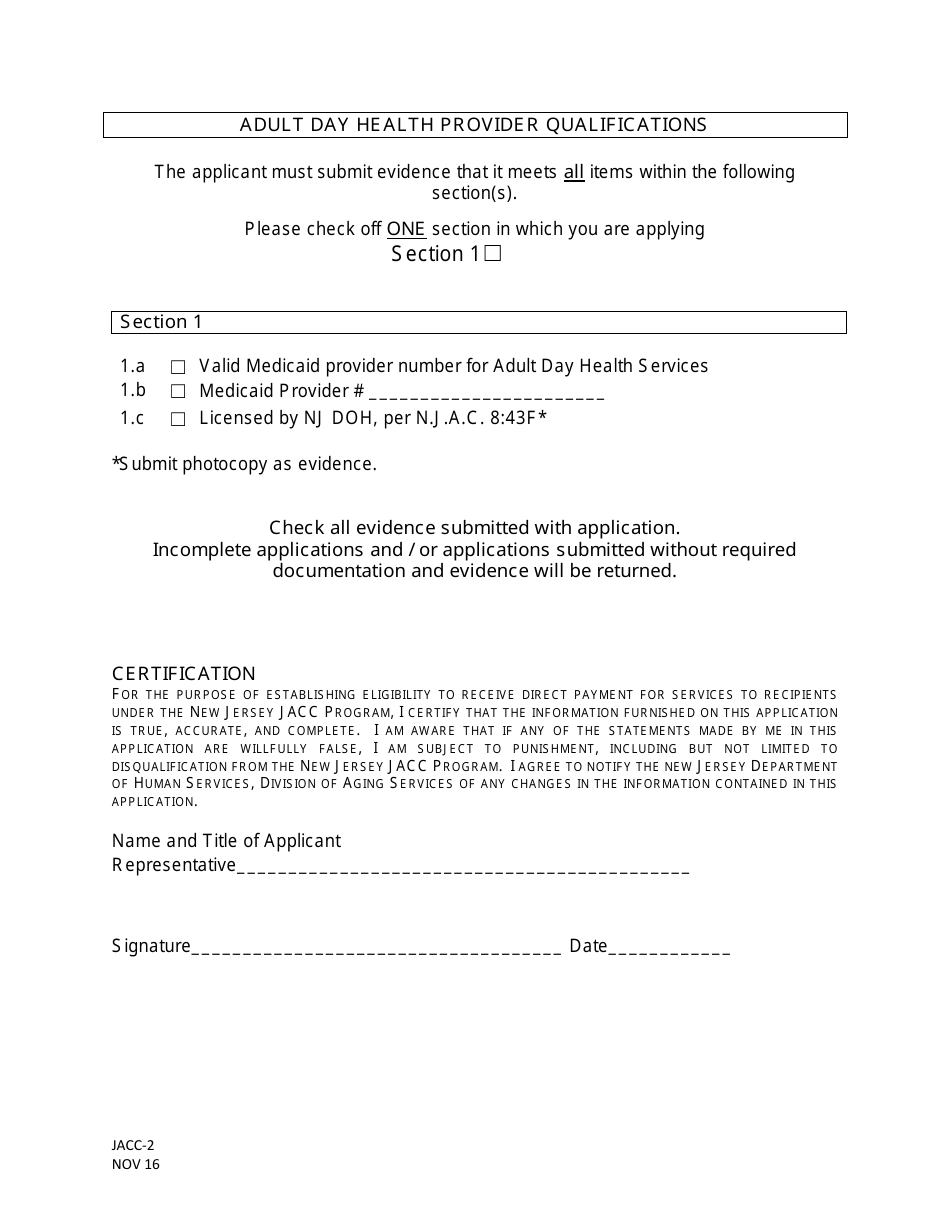 Form JACC-2 Section III Jacc Provider Application: Adult Day Health Services - New Jersey, Page 2