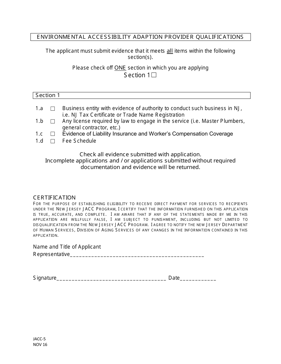 Form JACC-5 Section III Jacc Provider Application: Environmental Accessibility Adaption - New Jersey, Page 2