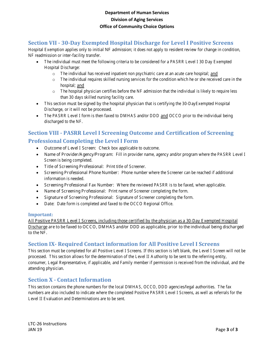 Instructions for Form LTC-26 Pre-admission Screening and Resident Review (Pasrr) Level I Screening Tool - New Jersey, Page 3