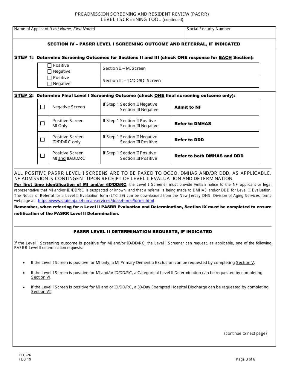 Form LTC-26 Pre-admission Screening and Resident Review (Pasrr) Level I Screen - New Jersey, Page 3