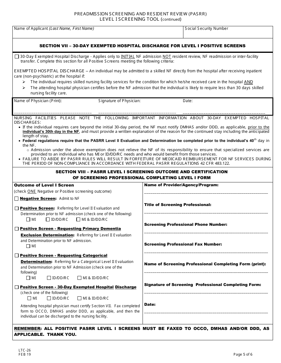 Form LTC-26 Pre-admission Screening and Resident Review (Pasrr) Level I Screen - New Jersey, Page 5