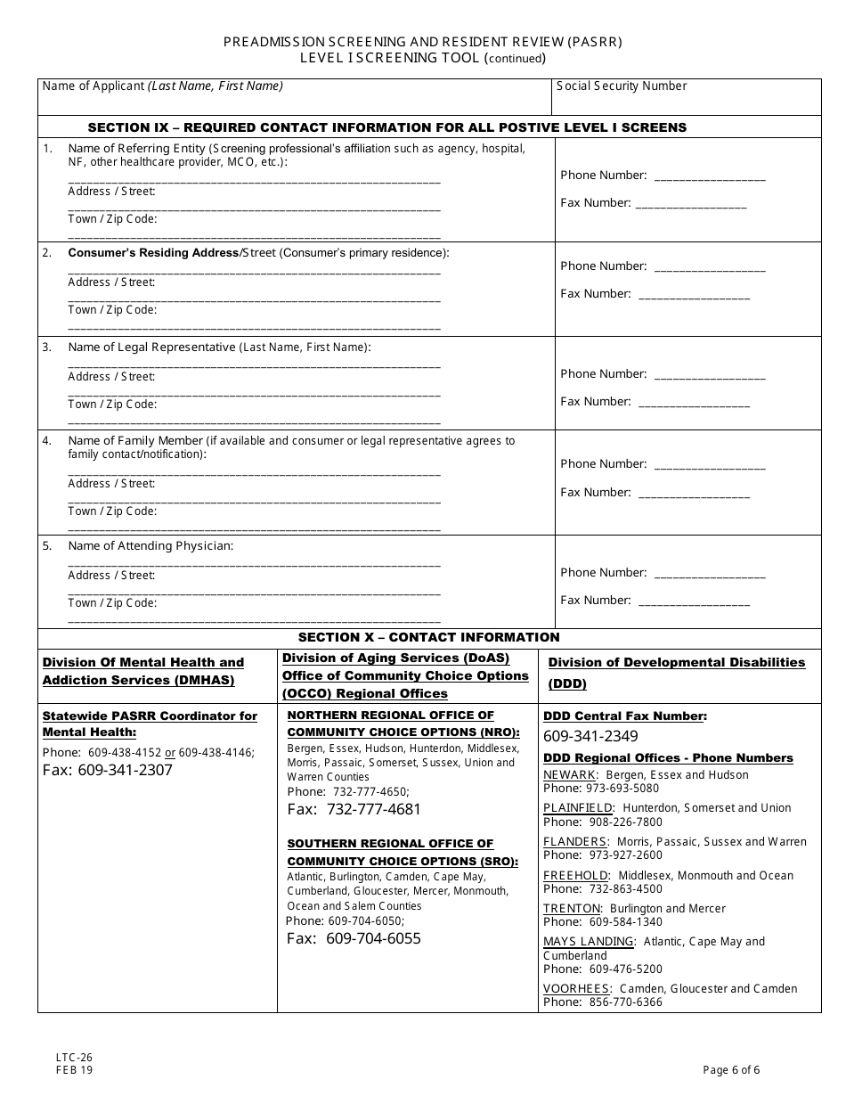 Form LTC-26 Pre-admission Screening and Resident Review (Pasrr) Level I Screen - New Jersey, Page 6