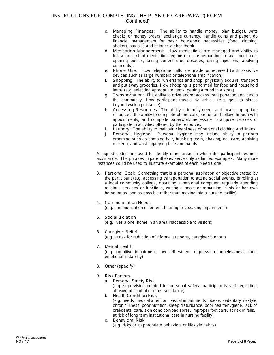 Instructions for Form WPA-2 Plan of Care - New Jersey, Page 3