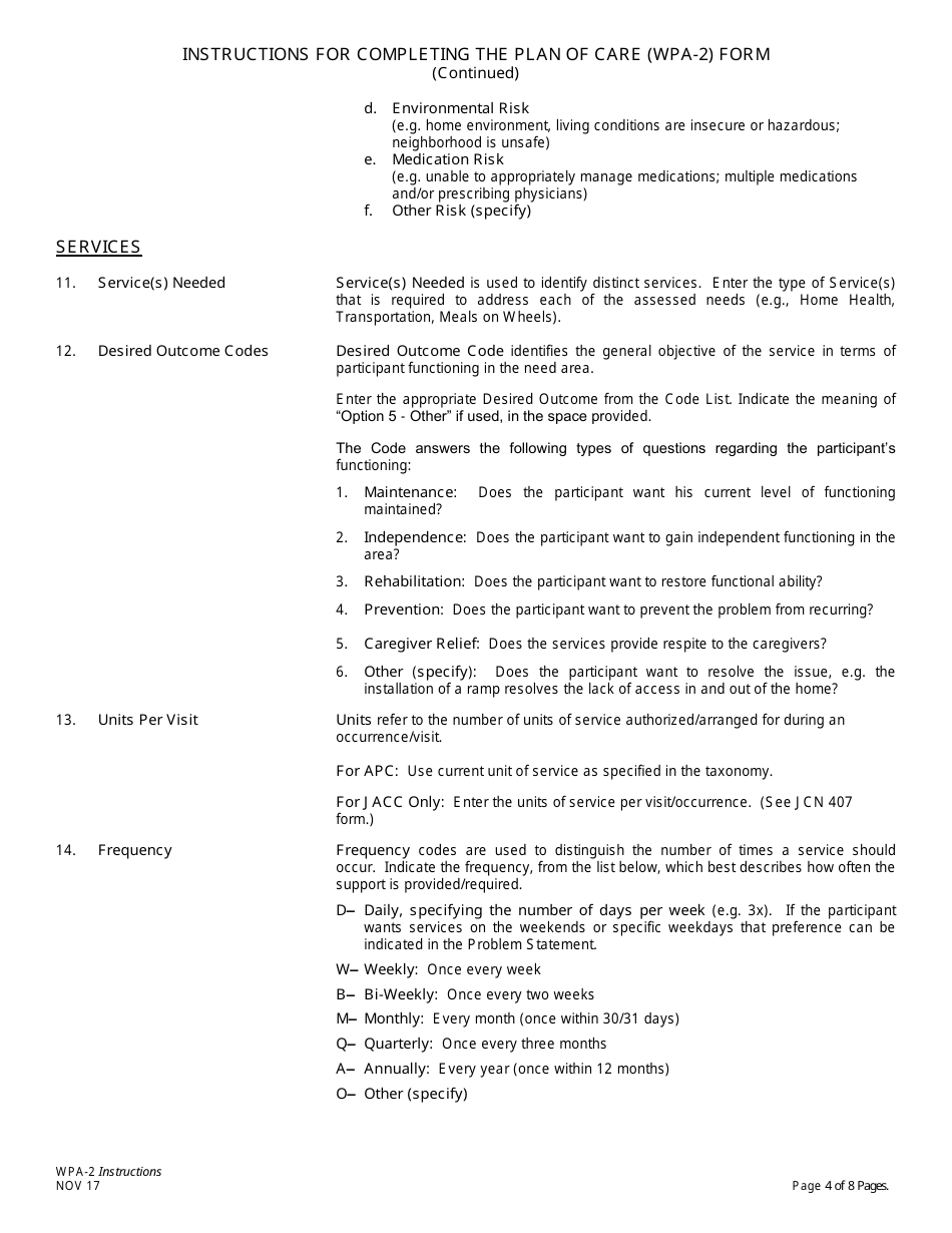 Instructions for Form WPA-2 Plan of Care - New Jersey, Page 4