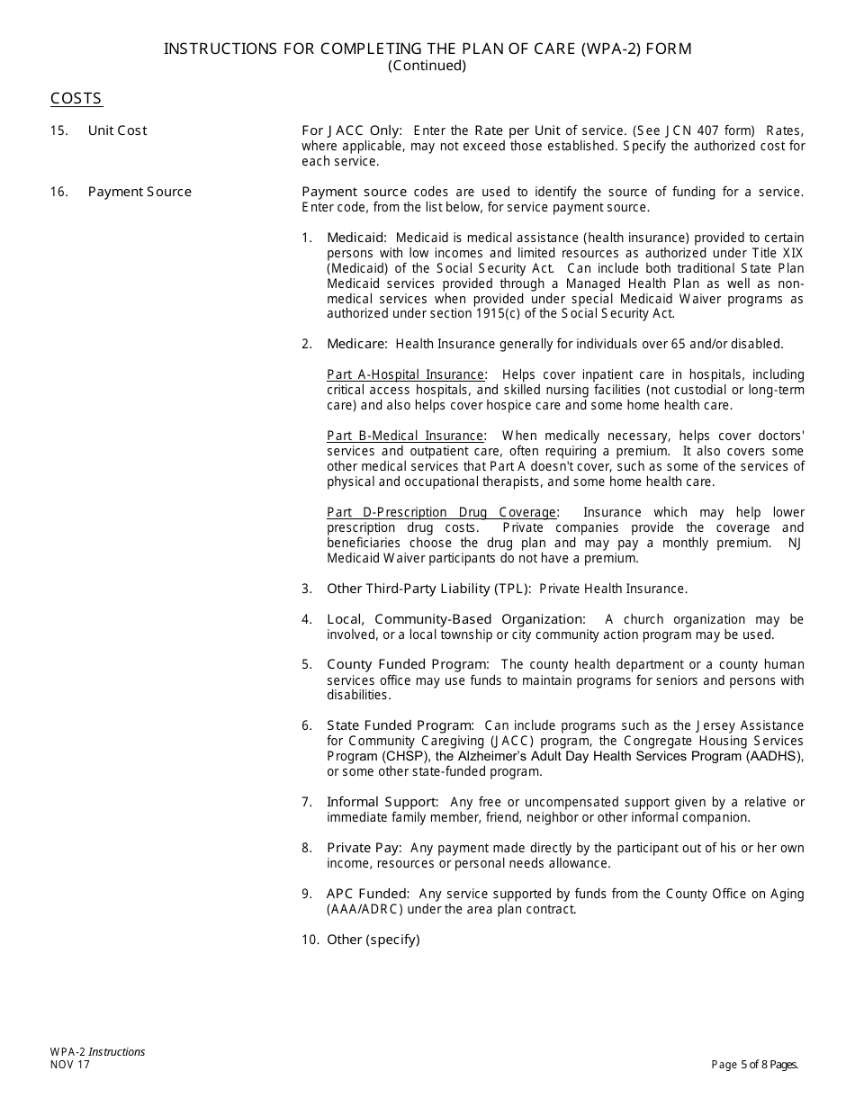Instructions for Form WPA-2 Plan of Care - New Jersey, Page 5