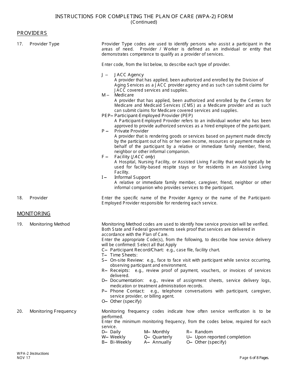 Instructions for Form WPA-2 Plan of Care - New Jersey, Page 6